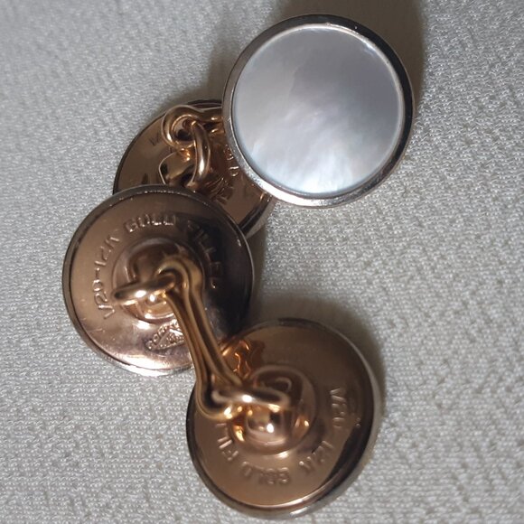 1930/40s Dolan & Bullock Art Deco Gold Filled MOP Cuff Link and Stud Set - Picture 5 of 16